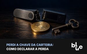 Perda de chave da carteira: carteira de hardware quebrada e chave antiga sobre mesa escura