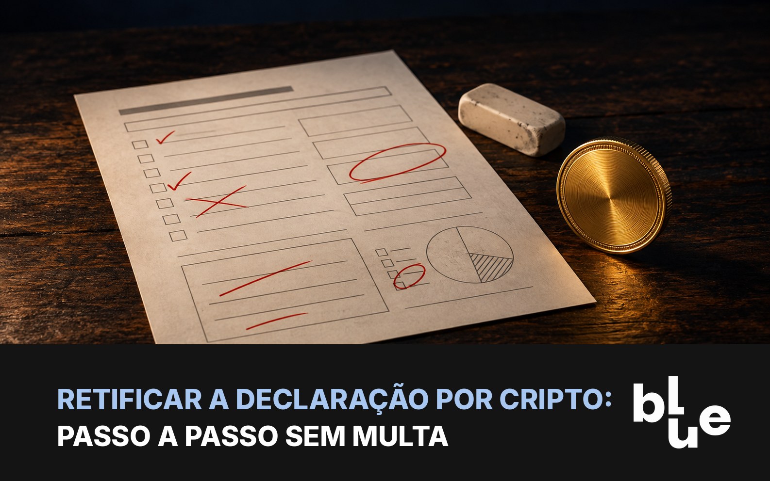 Retificar declaração por cripto: formulário de imposto de renda com correções e moeda de bitcoin