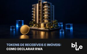Tokens RWA e imóvel tokenizado: maquete de prédio com moeda digital dourada e blocos de rede