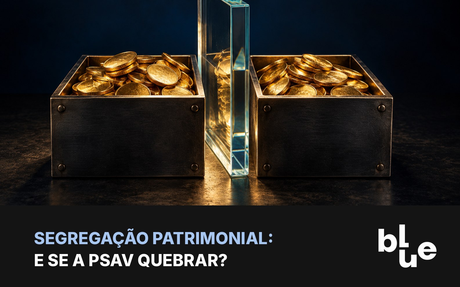 Duas caixas de metal separadas por vidro espesso com moedas douradas: segregação de ativos